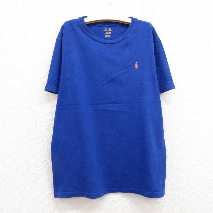 古着 ラルフローレン 半袖 ブランド Tシャツ キッズ ボーイズ 子供服 ワンポイントロゴ コットン クルーネック 青 ブルー 23jul26