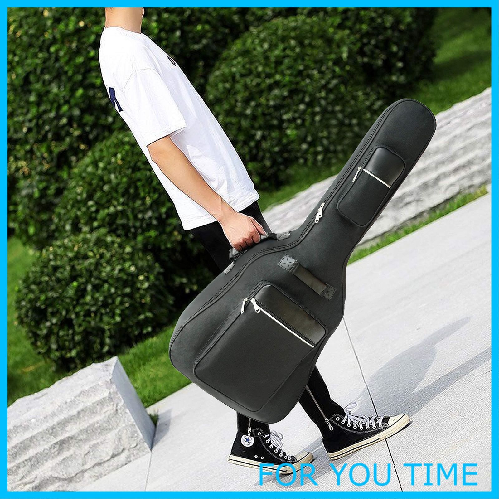 アコースティック ギター ギグバッグ 40-41インチ用 ギターケース 8mm スポンジ ギターソフトケース 楽器バッグ 軽量 厚い肩 大容量ポケット  肩掛け 手提げ 600D防水 オックスフォード布 ブラック