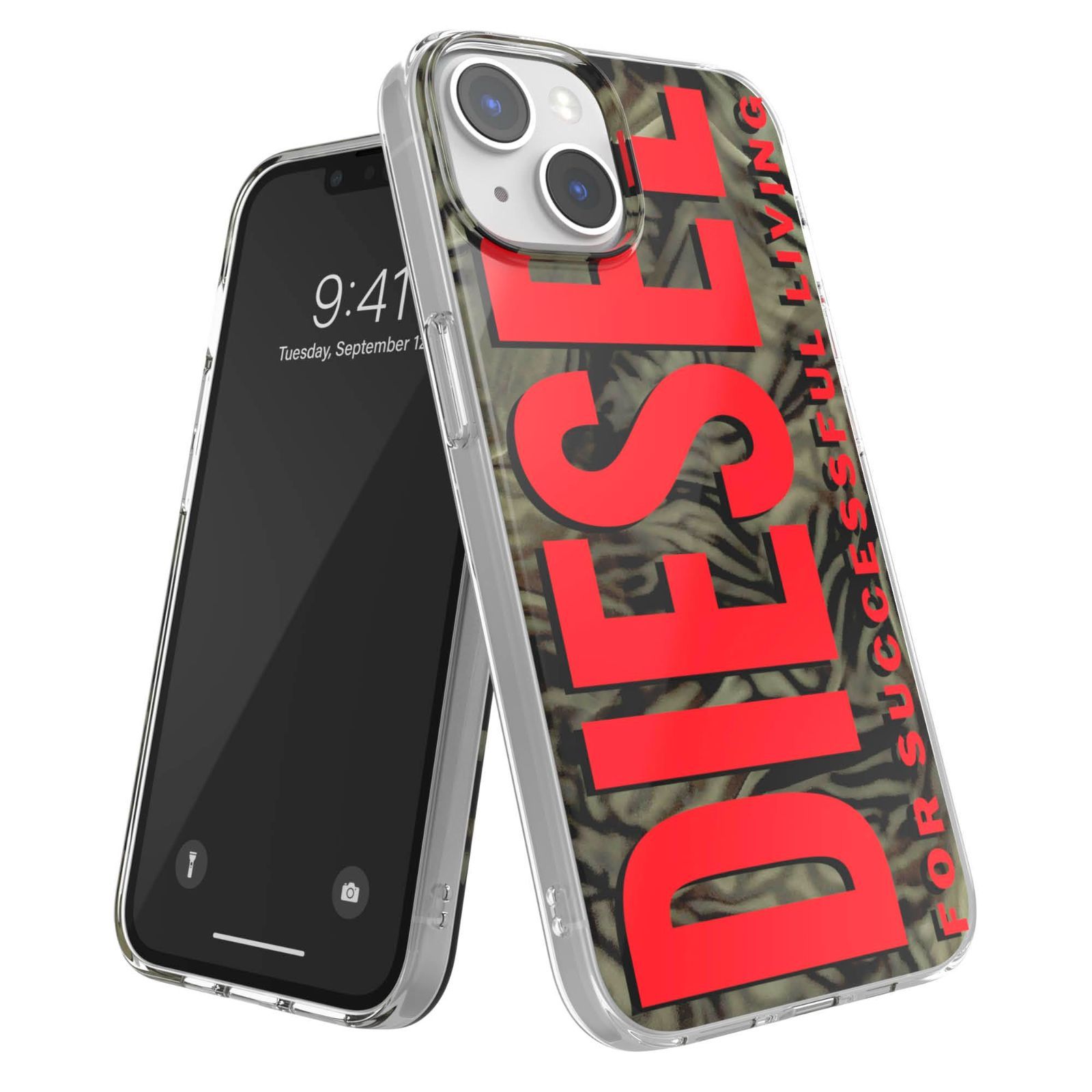【人気商品】保護 ケース カモ柄 レッド Biscottoロゴ 耐衝撃 デザイン（ディーゼル iPhone iPhone13ケース 14 / iPhone iPhone14ケース 13 ケース ブランド DIESEL 赤 ）