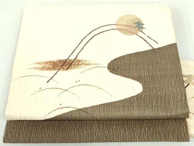 平和屋着物●九寸名古屋帯　紬地　柿渋染　風景文　正絹　逸品　未使用　DAAU6982ob 平和屋着物○九寸名古屋帯 紬地 柿渋染 風景文 正絹 逸品