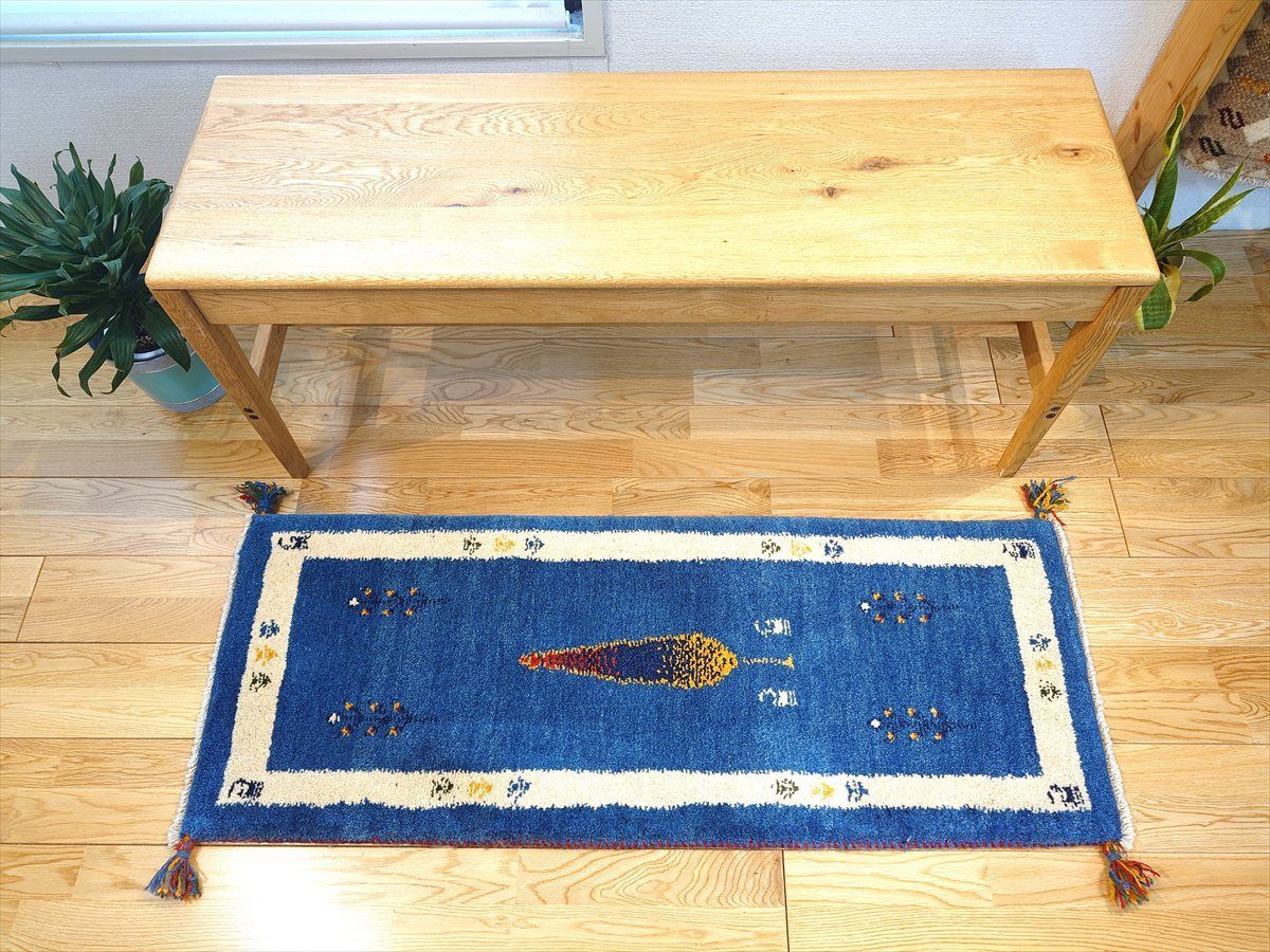 ペルシャ ギャッベ ミニランナー ラグ 120x44㎝ 青色 糸杉 RJ15184