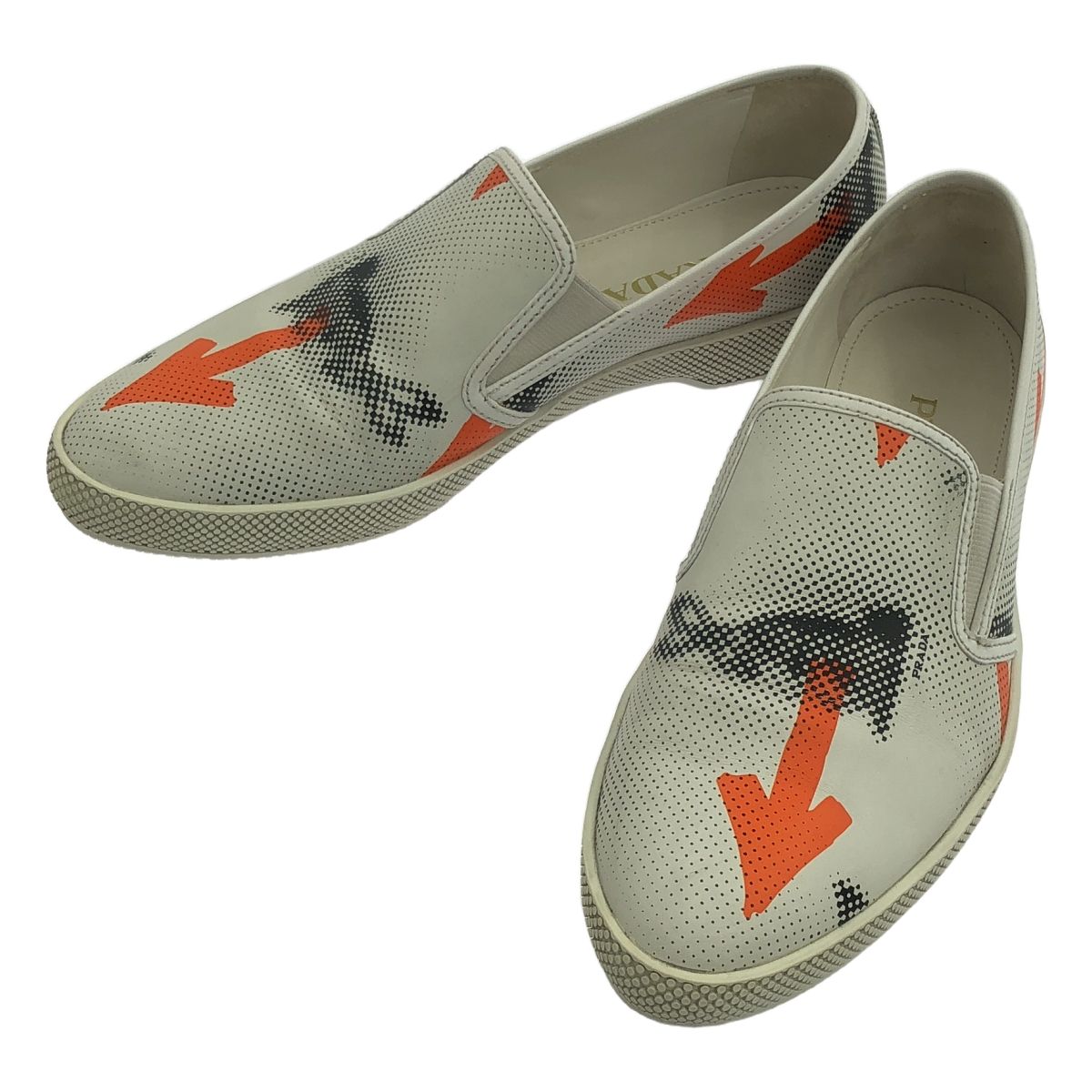 PRADA | プラダ | 総柄 スリッポン スニーカー | 37 1|2 | ホワイト | オレンジ | レディース