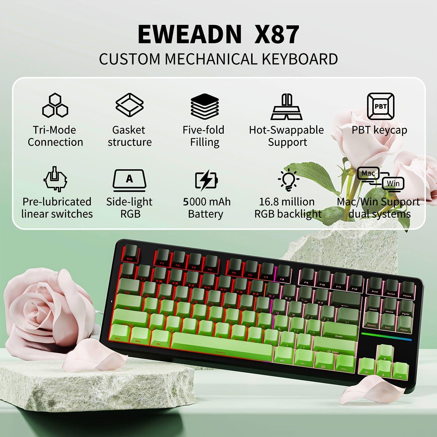 メカニカルキーボードRGBバックライトワイヤレスポータブル快適ALD