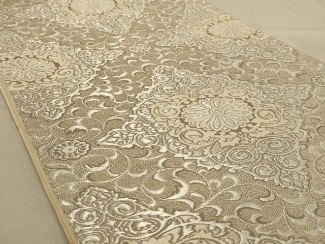 平和屋着物◎六通柄袋帯 唐織 正倉院花文 銀糸 正絹 逸品