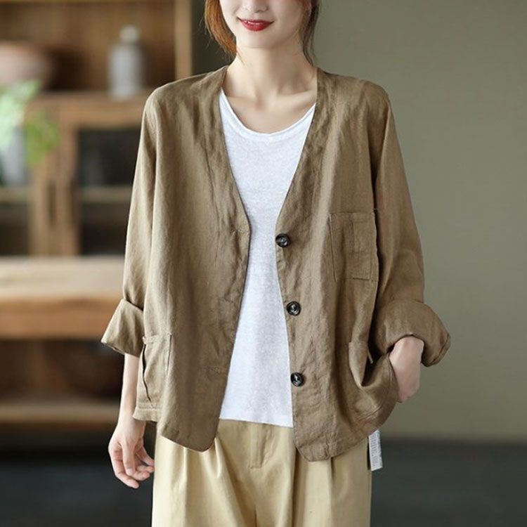 【美品】SUNSEA リバーシブル ノーカラージャケット 17ss リネン 麻 サマージャケット 未使用 ノーカラージャケット 綿麻ジャケット