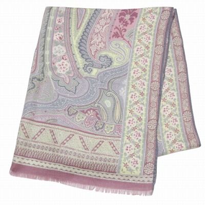 エトロ ETRO ストール フリンジ ペイズリー柄 花柄 ウール シルク 薄手 ピンク系 X