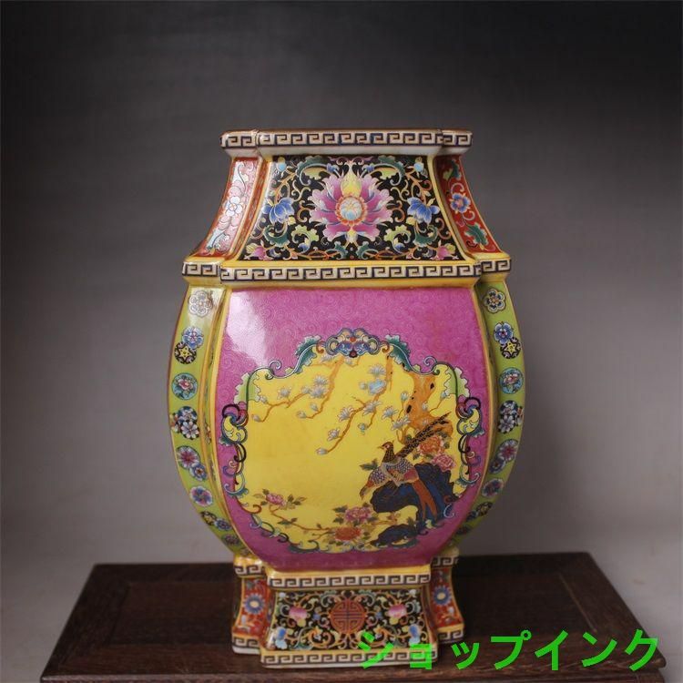 清雍正琺瑯彩花鳥図紋賞瓶 景徳鎮 陶磁器 装飾品 現代工芸品 美術品 置物 清乾隆磁器藍地琺瑯彩花鳥紋四方瓶 景徳鎮 陶磁器 装飾品 現代