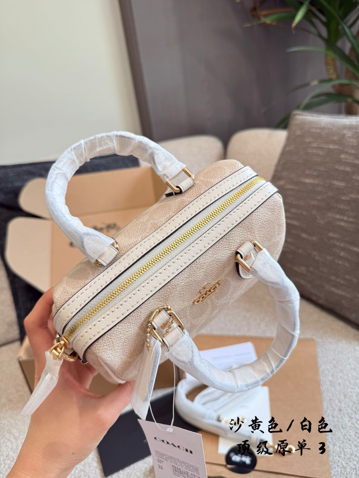 今日特価】Coach ローウェン ミニボストンバッグ ミルクティー