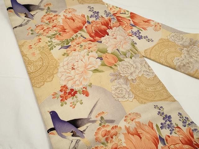 平和屋着物●アンティーク 大正ロマン 全通柄九寸名古屋帯 飛鳥枝花文 正絹 CAAX9492yk