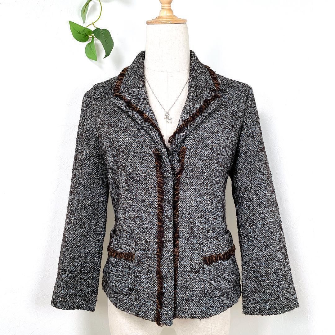 タグ付き　ヒロコビス　ツイードジャケット セール】 ファンシーツイードジャケット （ノーカラージャケット
