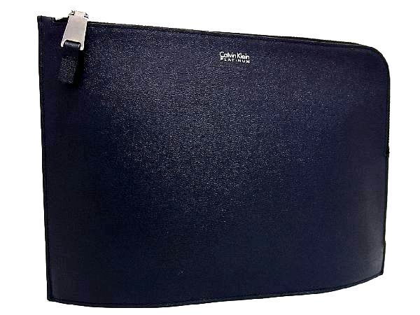 ■新品同様■ Calvin Klein カルバンクライン レザー クラッチバッグ セカンドバッグ ハンドバッグ メンズ ダークネイビー系 BD6466