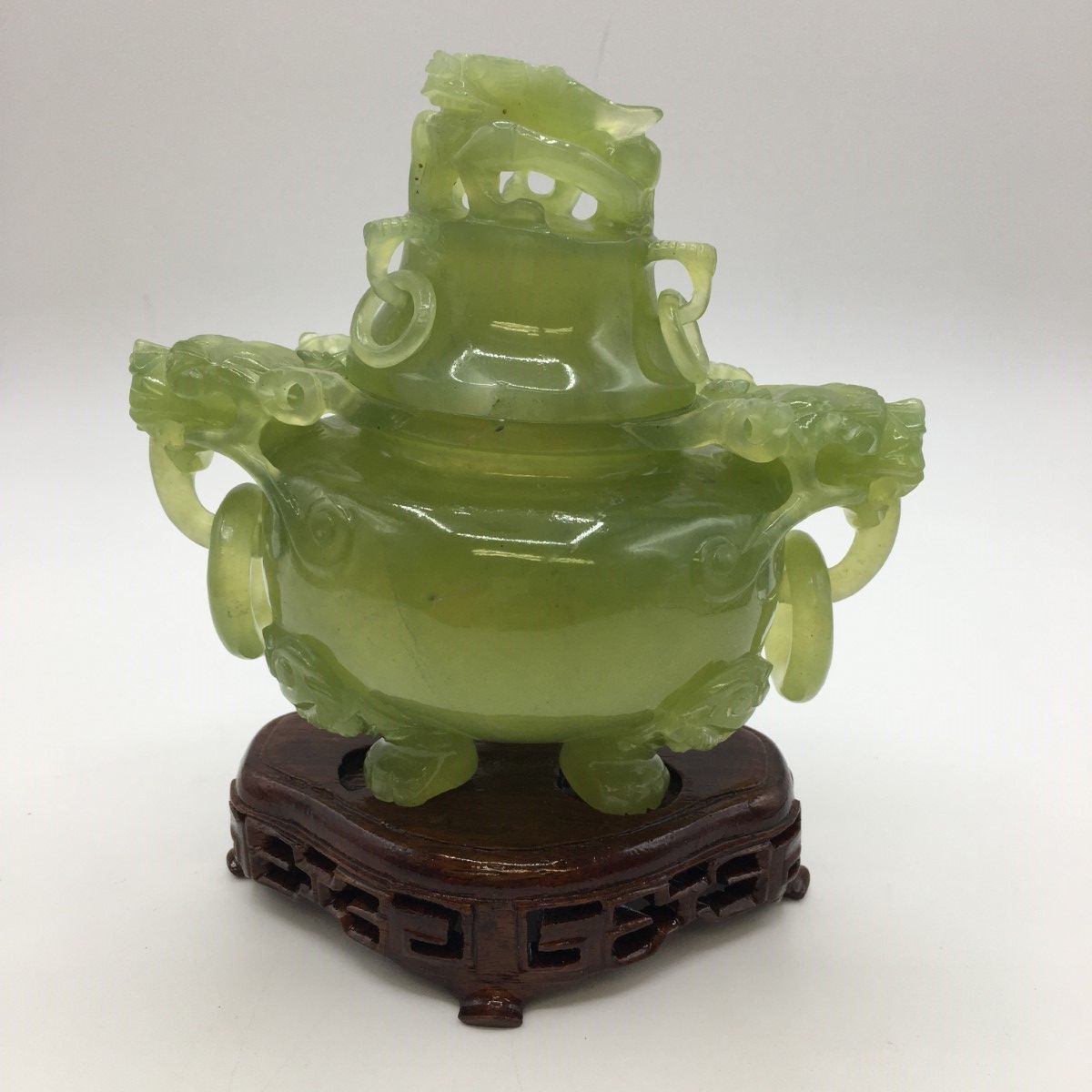 ◎◎ 中国美術 翡翠 香炉 三足香炉 龍 中古品 翡翠 中国美術 三