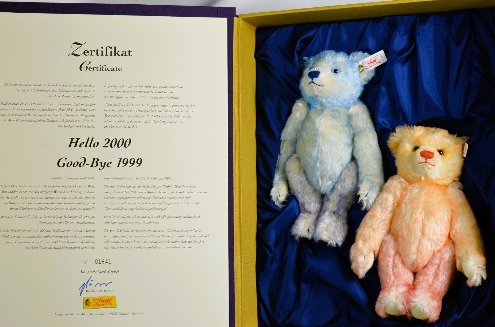シュタイフ テディベア 「ハロー2000／グッバイ1999」 ベアセット 美品】Steiff Teddy bear Hello 2000/Good-Bye 1999-bear set