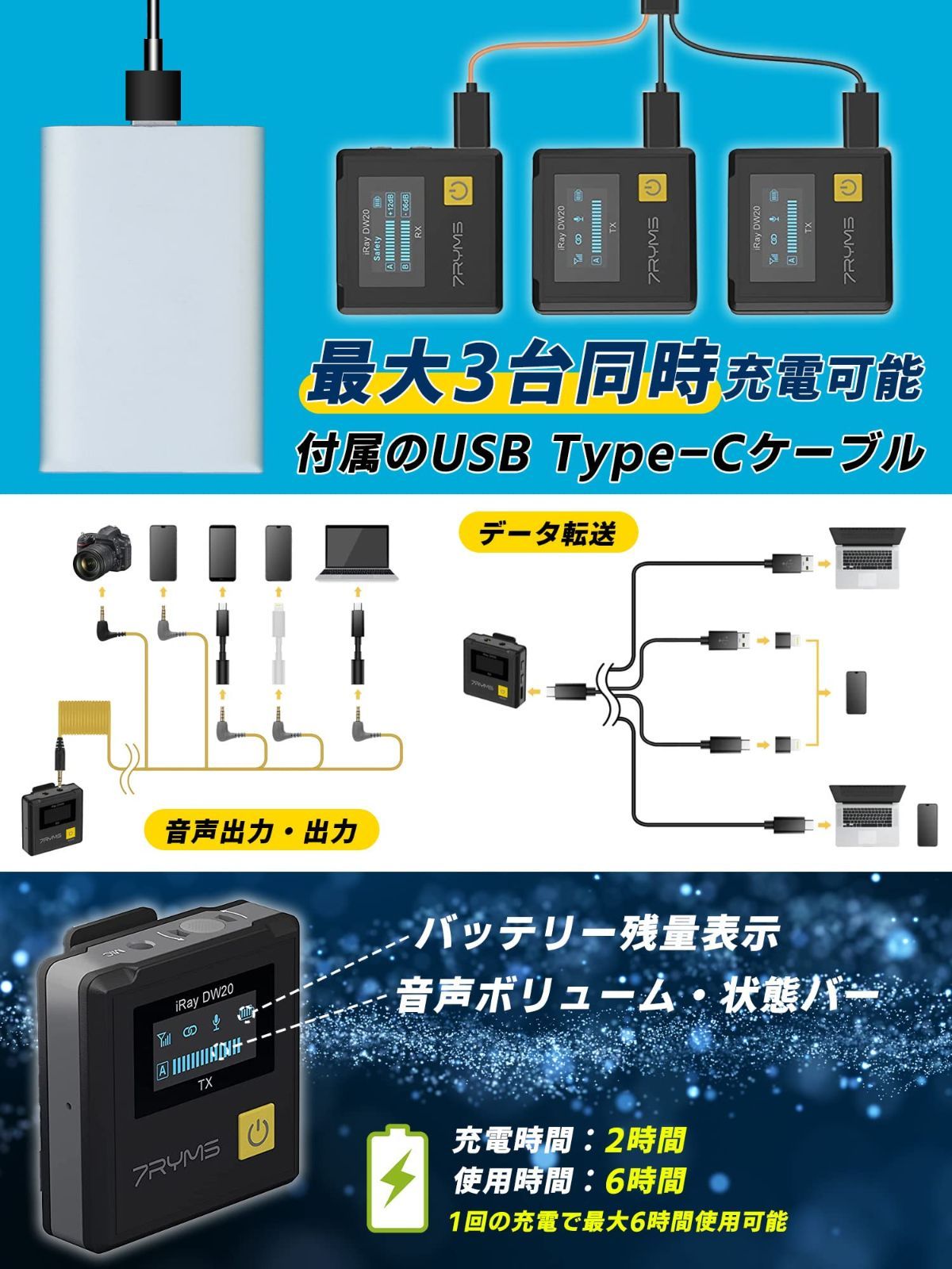 ワイヤレスピンマイク 7Ryms スマホ外付けマイク 一眼レフマイク - KMH