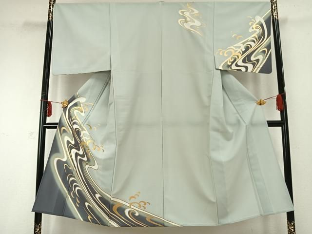 平和屋着物▽男性 訪問着 単衣 流水文 暈し染め 金彩 洗える着物 AABC0303fy