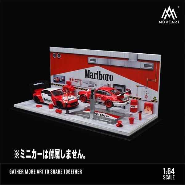 1/64　MOREART　自動車修理工場　Marlboro　マルボロ　小物フィギュア付　アクリルケース　ジオラマ　ミニチュア　展示　模型　more  art●Ｇ１６