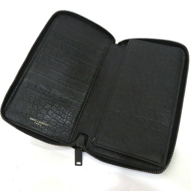 イヴ・サンローラン 長財布 クロコ型押し ラウンドジップ YSL ブラック