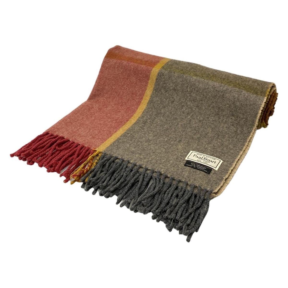 PaulStuart ポールスチュアート ストール ショール - グレーベージュ×レッド×マルチ チェック柄 ウール カシミヤ