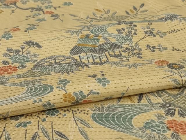 平和屋着物＊夏物　小紋　絽　風景草花文　正絹　逸品　AABA6543jd 平和屋着物＊夏物 小紋 絽 風景草花文 正絹 逸品 AABA6543jd