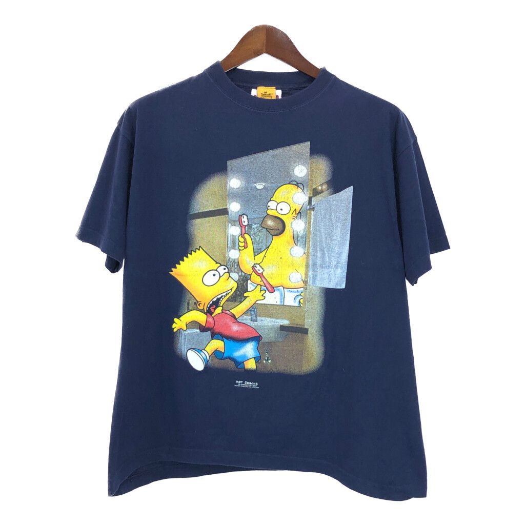 00年代 シンプソンズ Simpsons 半袖Ｔシャツ アニメ キャラクター ネイビー メンズ L 古着 U2498