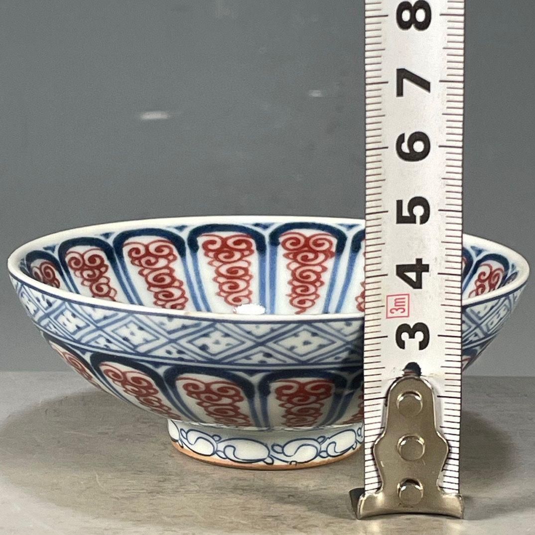 藍花釉里紅博古花紋碗 景徳鎮 陶磁器 装飾品 現代工芸品 美術品
