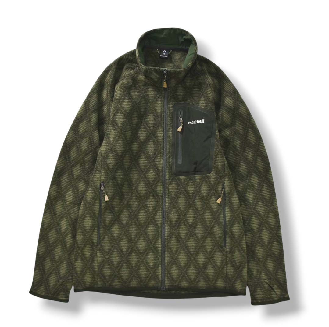 モンベル montbell クリマプラス100 プリントジャケット Men’s アウトドア フリース ブルゾン M 総柄 アーガイルチェック メンズ