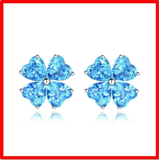 【送料無料 】12月 誕生石 合成スイスブルートパーズ [JIANGXIN]シルバー925 K18コーティング 人気 四つ葉のクローバー ピアス レディース ハ