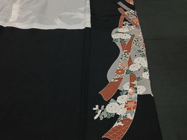 平和屋着物□豪華黒留袖 駒刺繍 飛鶴風景文 暈し染め