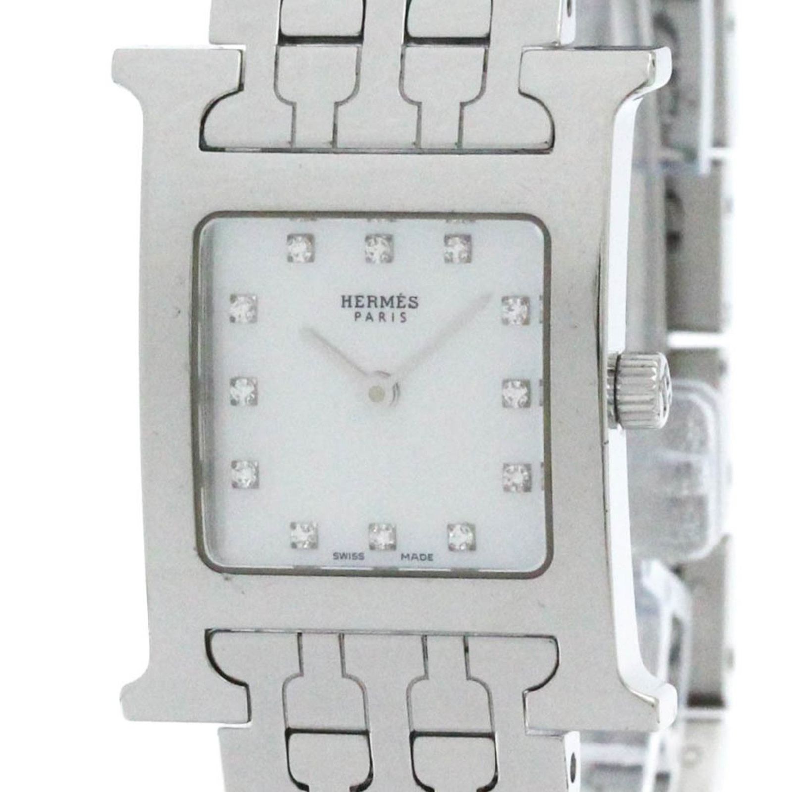 エルメス HERMES Hウォッチ ダイヤモンド シェル文字盤 ステンレススチール クォーツ レディース 時計 HH1.210 外装仕上げ済み
