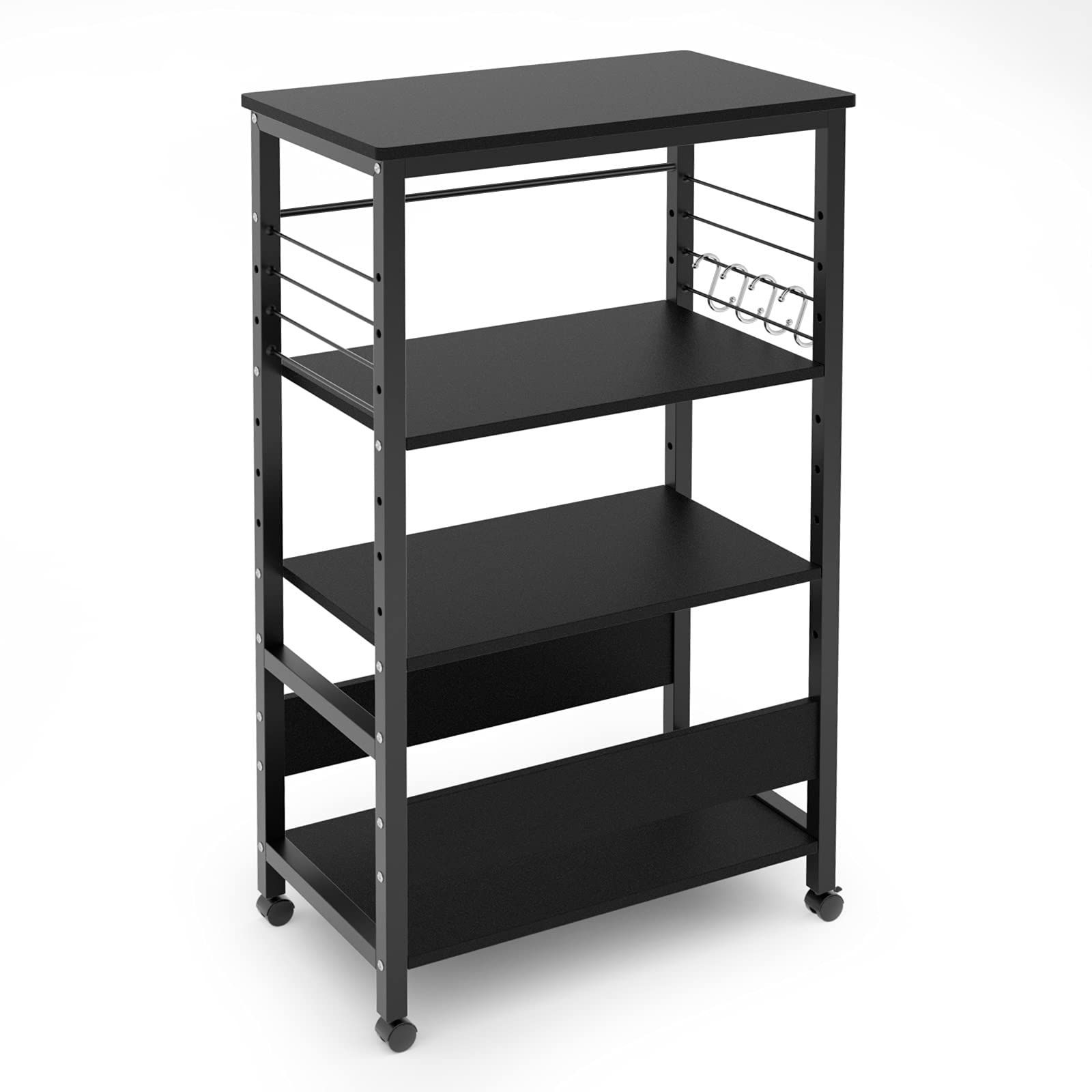 プリンター 台 収納 ノートパソコン 棚 ゲーミングpc 机横 サイドデスク スリム 可変式 pc置き台 4段 高さ105cm 奥行35 木製 幅60 キャスター付き cpuラック ブラック ワゴン パソコン DEWEL