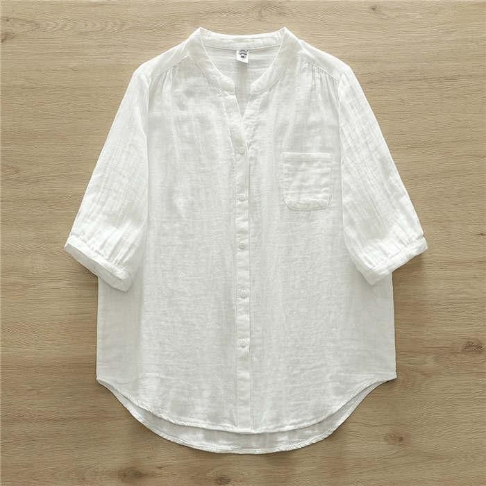バンドカラー ガーゼ シャツ レディース 春夏 ダブルガーゼ 綿