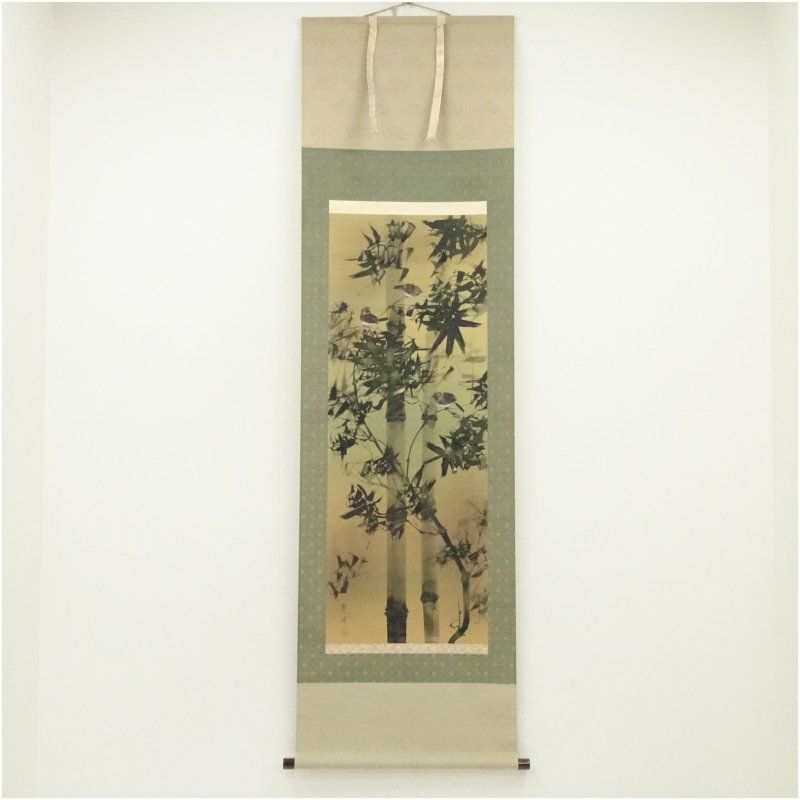 肉筆掛け軸水墨画　花鳥画　細筆画「双鳥図」美術品　絵画　和室　茶室　床の間 5704990_180.jpg