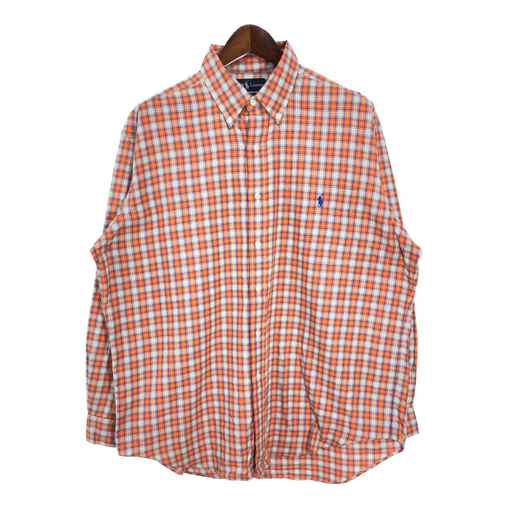 RALPH LAUREN ラルフローレン BLAKE 長袖ボタンダウンシャツ チェック オレンジ(メンズ L) 古着 T7787