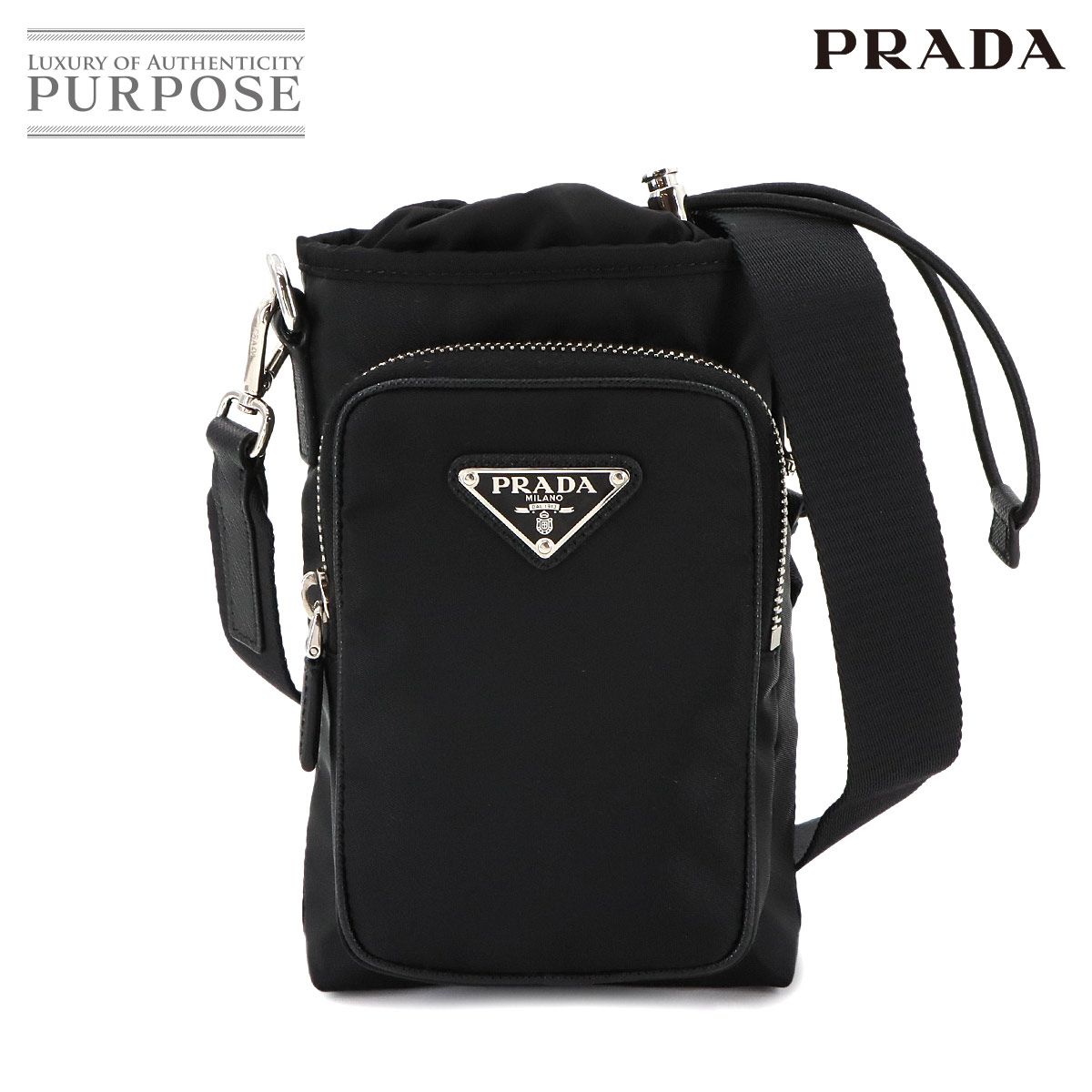 プラダ PRADA スマートフォン ケース ショルダー バッグ ナイロン サフィアーノレザー ネロ ブラック 2ZH155 90279791