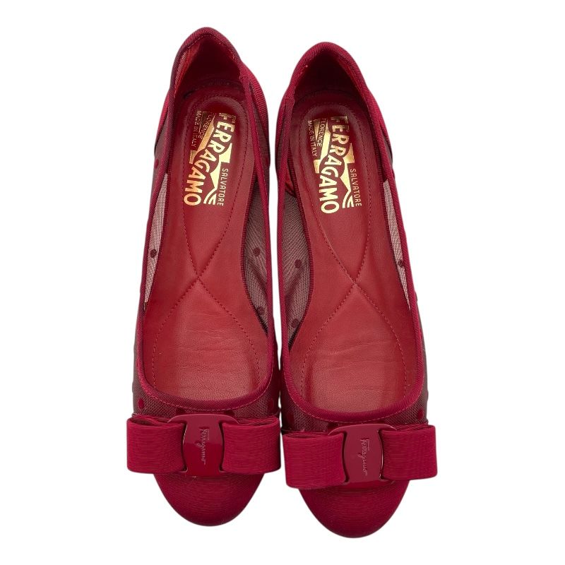 サルヴァトーレ フェラガモ Salvatore Ferragamo ヴァラリボンドメッシュパンプス レッド レディース パンプス