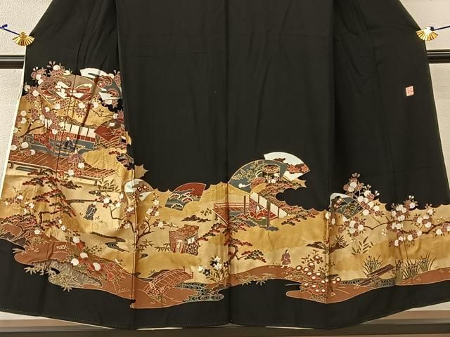 平和屋着物□豪華黒留袖 作家物 駒刺繍 松竹梅 平安人物風景文