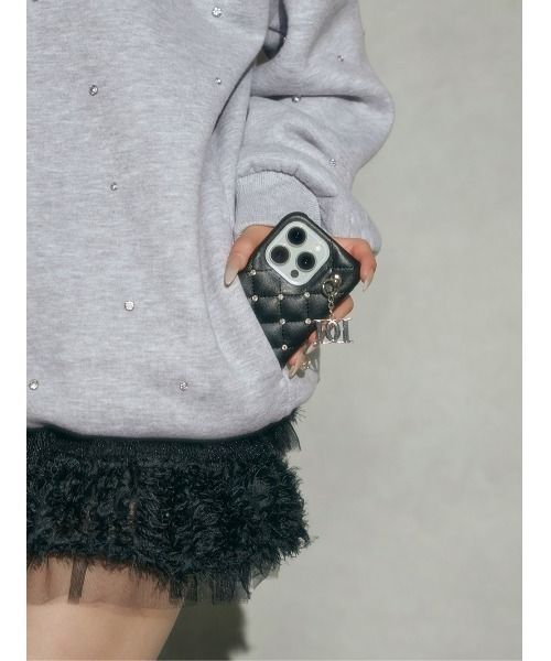 スマホケース キルティングビジューDDチャームiPhoneケース