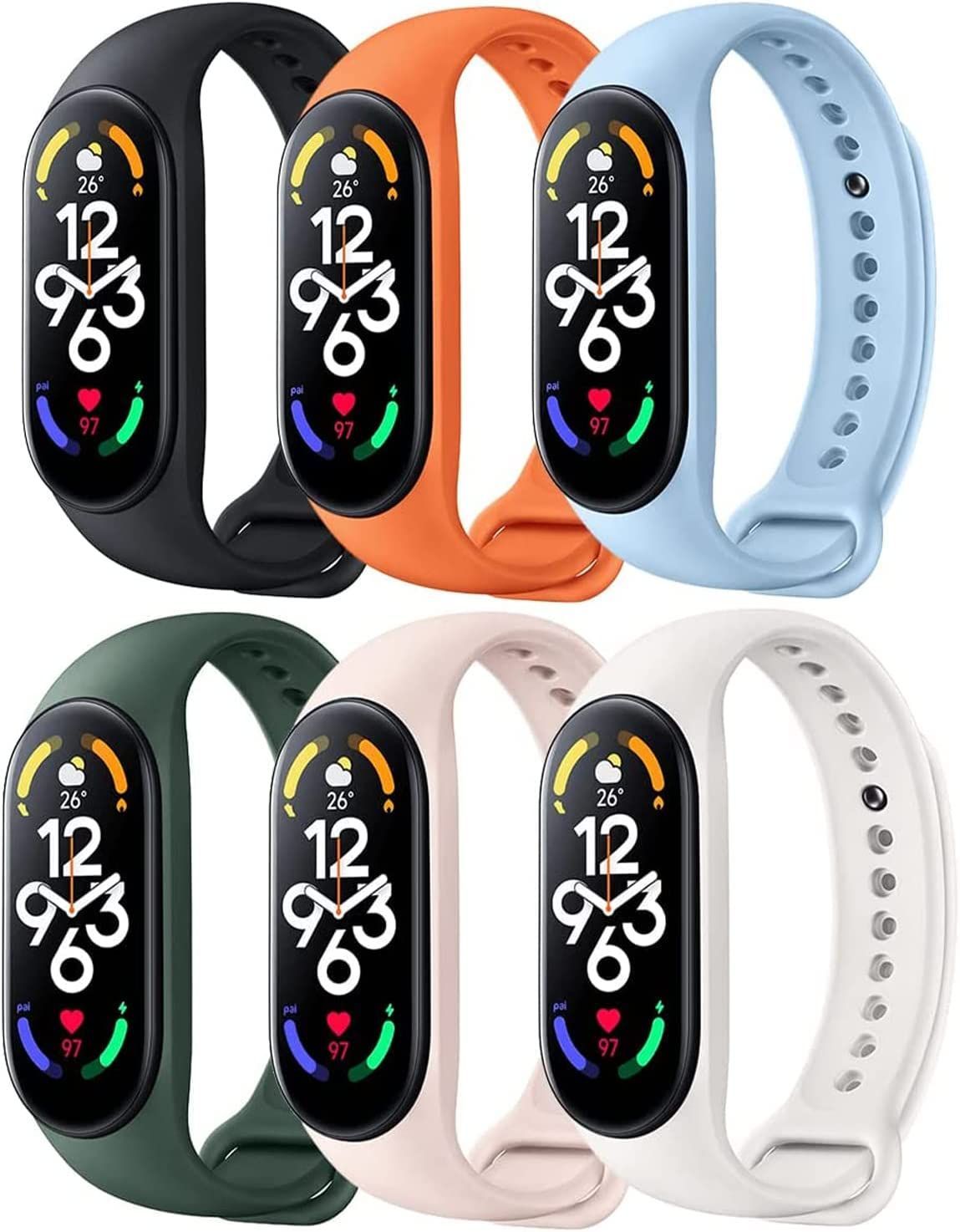 xiaomi smart band 7 換えバンド 6色セット Mi band 7用 ベルト シャオミ スマートバンド 7 交換ベルト シリコンバンド SAC-106