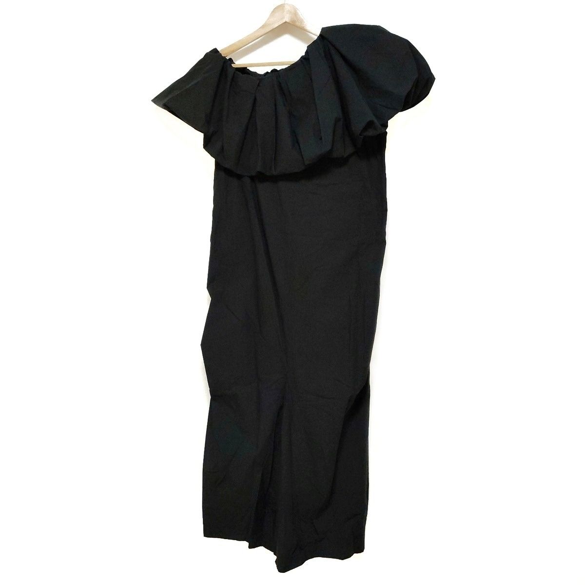 ENFOLD エンフォルド ワンピース サイズ38 M レディース - 黒 変形袖 マキシ丈 タイプライター ワンショルダー コクーン バルーンフリル