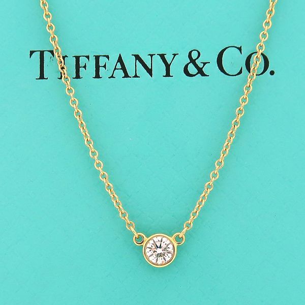 TIFFANY&Co. バイザヤード ダイヤモンド ネックレス 約0.17ct 750 イエローゴールド 美品 箱 ティファニー  ◆送料込◆質屋-9711