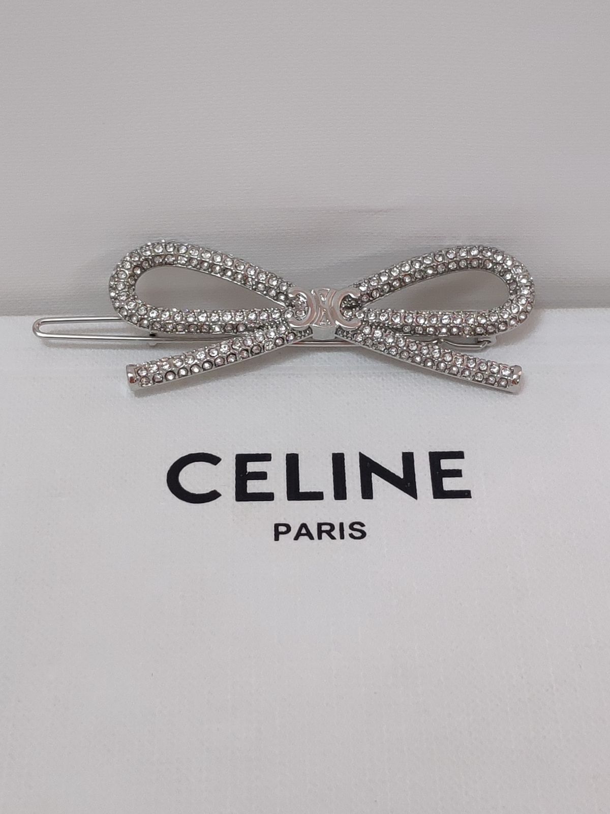 セリーヌ✨CELINE ヘアピン 銀色 ラインストーン & 真鍮 リボン