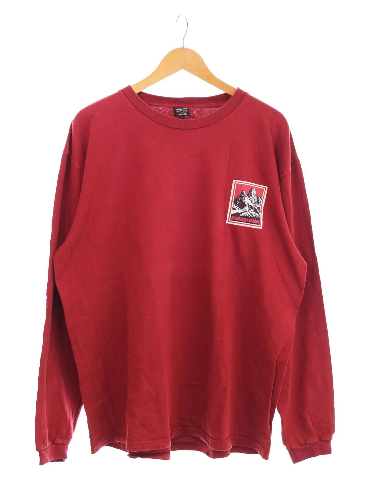 パタゴニア PATAGONIA 90s 90 s 黒タグ マウンテンロゴTシャツ 両面プリント マルーン ロンT ワインレッド LLサイズ 103MT-2593