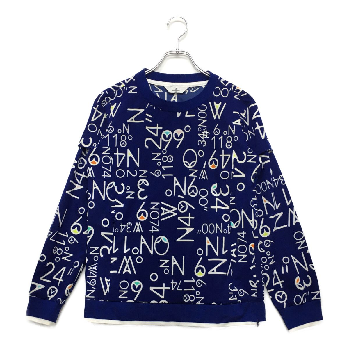 中古 レディース マンシングウェア Munsing wear ジャケット M 青  ブルー 長袖クルーネックプルオーバー 2WAY 総柄