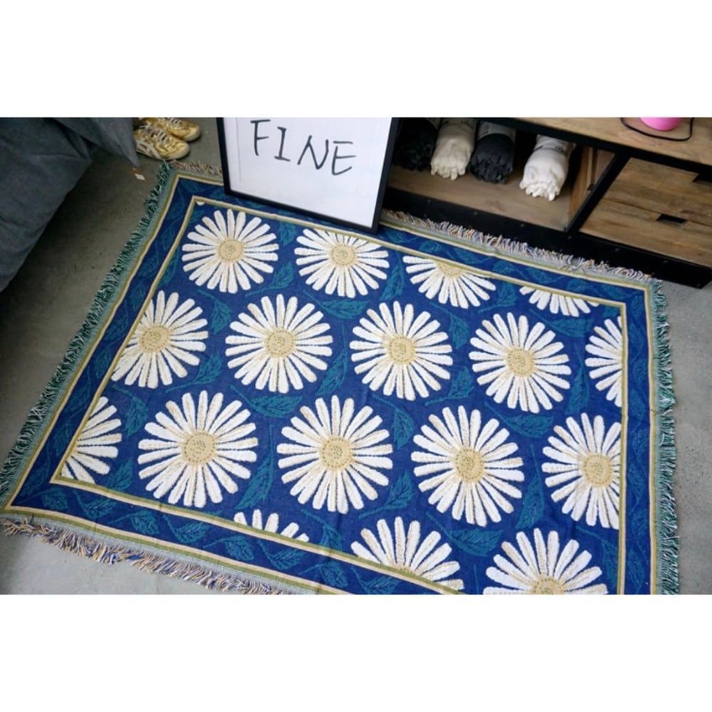 マルチ ブランケット 両面ジャカード織 花柄 タオルケット 大判 ひざ掛け デイジー おしゃれ リバーシブル ソファ カバー プレゼント NEXPOTALLINN_EU