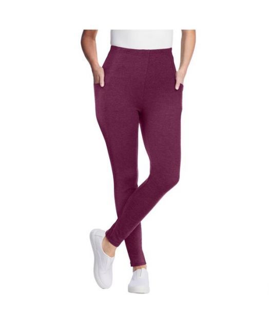 ウーマン ウィズイン レディース レギンス ボトムス Women s Within Tall Stretch-Cotton Knit Pull-On Pocket Leggings Deep claret