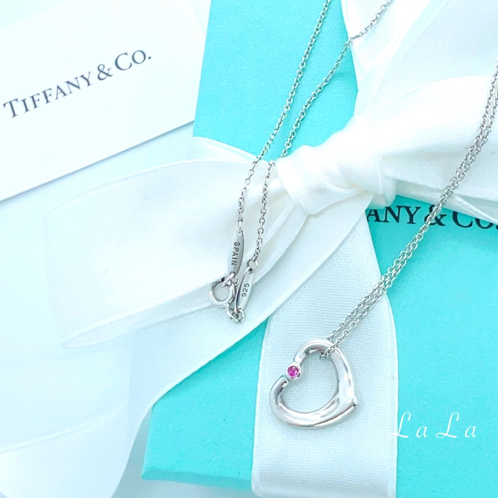 美品✨Tiffanyティファニーオープンハートネックレスピンクサファイア 