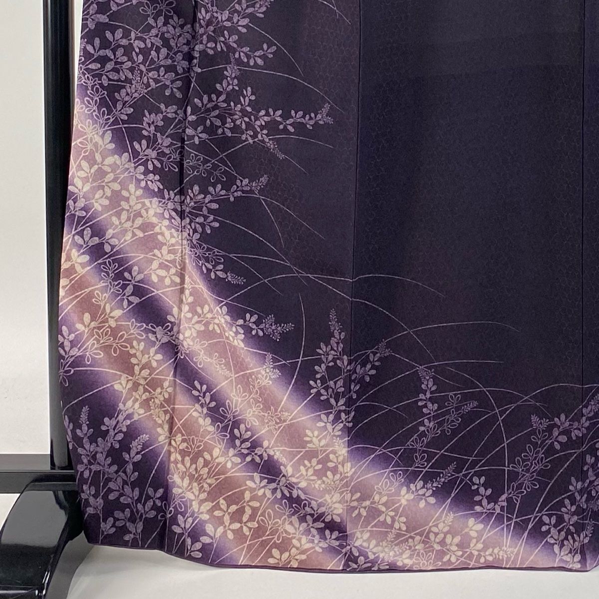 訪問着 身丈168cm 裄丈68cm L 袷 萩 地紋 ぼかし 濃紫 正絹