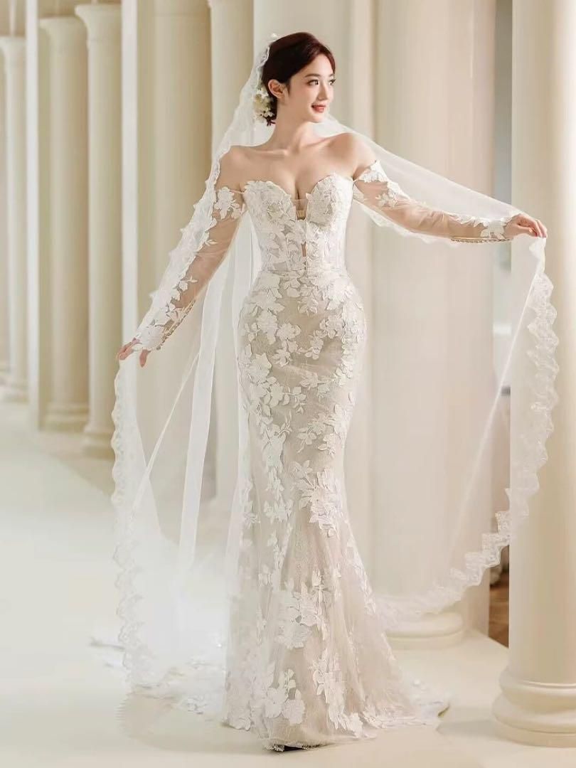 華やかレースウェディングドレス✨結婚式に輝くマーメイドスタイル 新品未使用 華やかレースウェディングドレス 結婚式に輝く