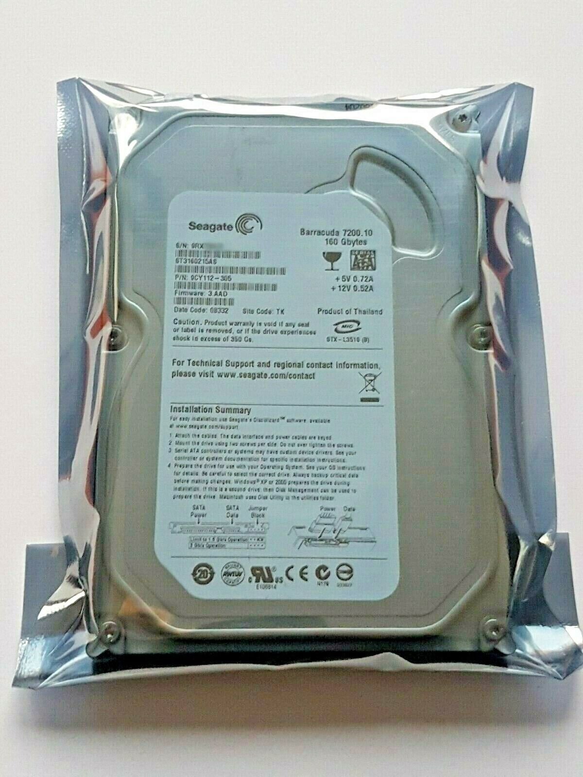 160 GB SATA Seagate Barracuda 7200.10 ST3160215AS FW:3.AAD 3.5