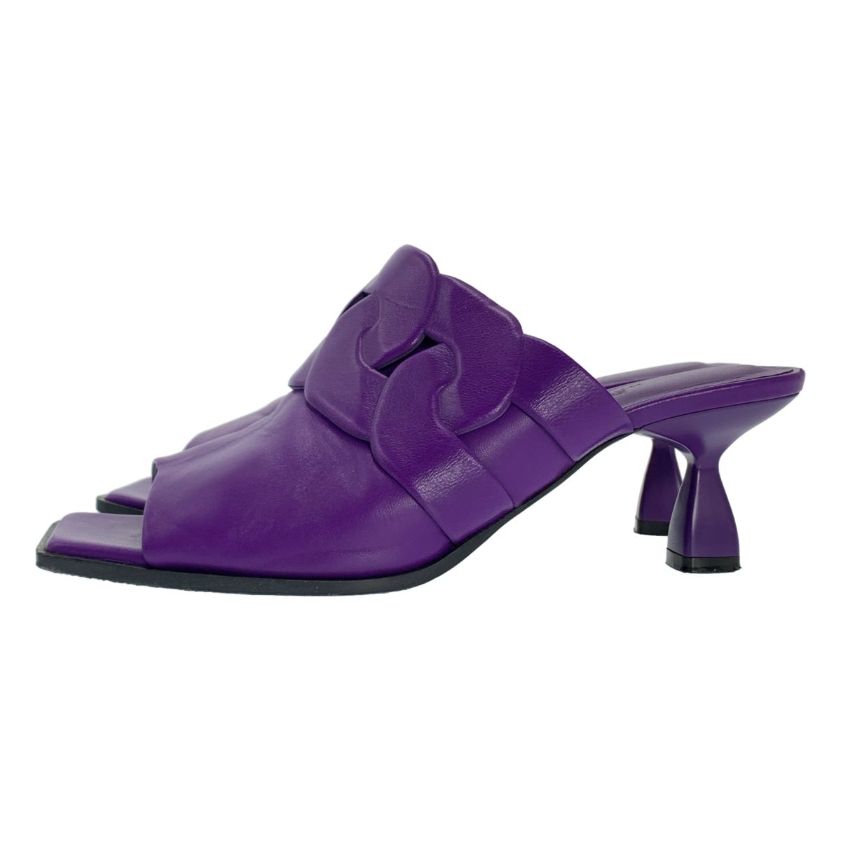 HERMES | エルメス | Hanna | ハンナ レザー スクエアトゥ ヒール ミュール サンダル | 37 1|2 | パープル | レディース